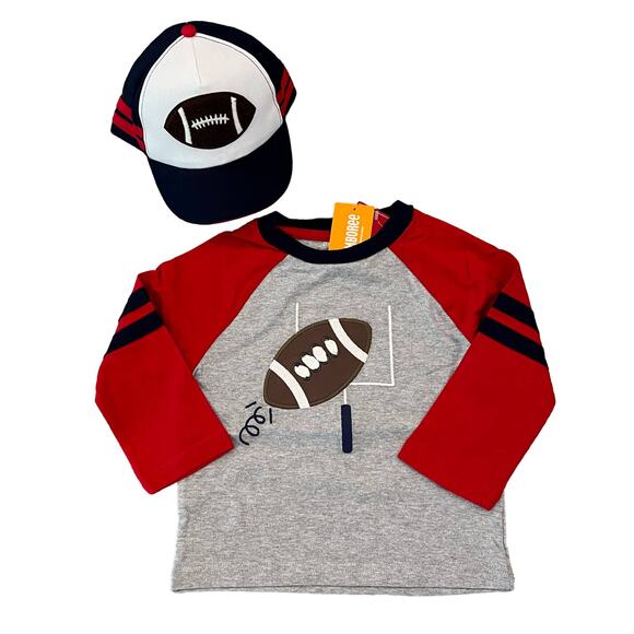 NWT Gymboree Grey, Navy & Red Football Top & Football Baseball Hat - Picture 1 of 10